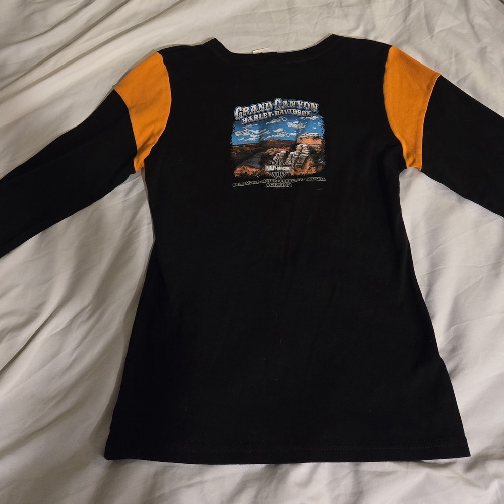 Woman's Harley Davidson Black and Orange Long Sleeve Shirt Grand Canyon